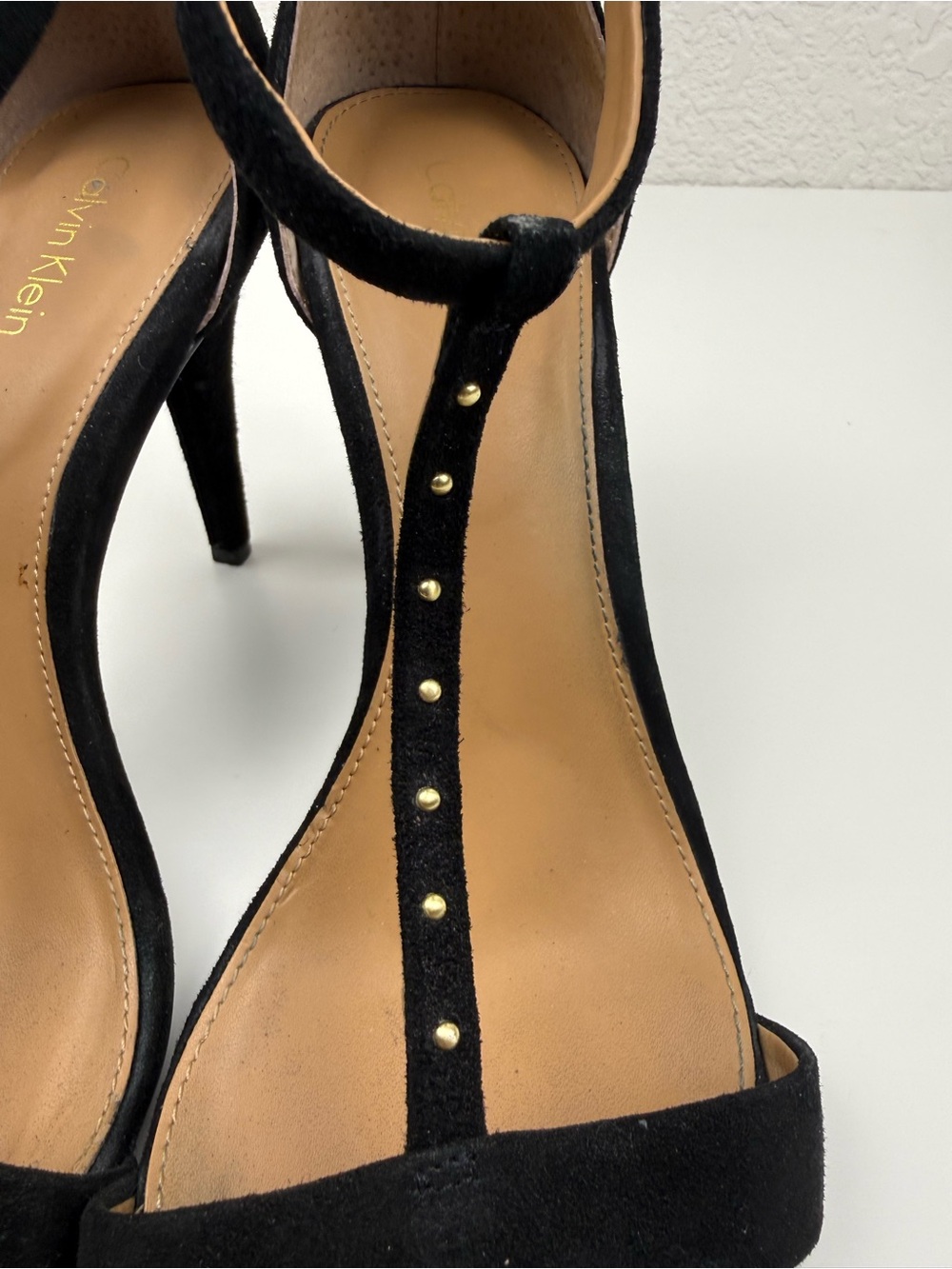 Calvin Klein | Nashra T-Strap Suede Heels | Black | 8.5 - Picture 8 of 14